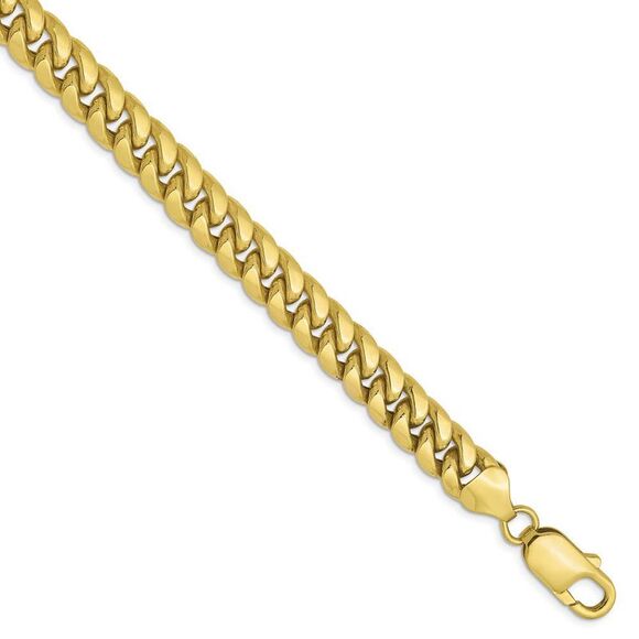 7.3mm 10k Yellow Gold Hollow Miami Cuban (Curb) Chain Bracelet 7 Inch
